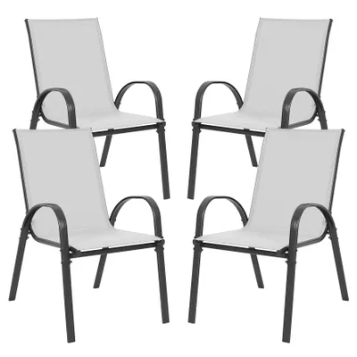 Produktbild von Avestar Gartenstühle 4er Set, Stapelstühle, hochdichtes Textilene, wetterfeste Esszimmerstühle, Gartenmöbel mit Armlehnen, Grauweiß