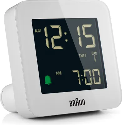Produktbild von Braun digitaler Wecker I Schlummerfunktion I negatives LC-Display I Schnelleinstellfunktion I Crescendo-Alarm I Weiß I Modell BC09-DCF