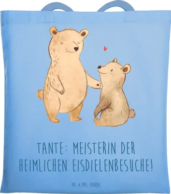 Produktbild von Mr. & Mrs. Panda Tote Bag Tante Eisdielenmeisterin - Sky Blue - Geschenk, Jutebeutel, Lustig, Humor, Nichte, Laptoptasche, Verwandtschaft, Familie, Unitasche, Uni Tasche