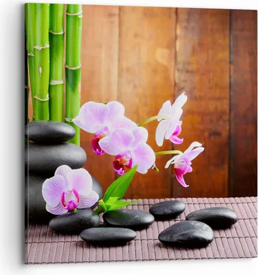 Produktbild von Bild auf Leinwand - Leinwandbild - Bambus Dekoration Blume Orchidee - 70x70cm - Wand Bild - Wanddeko - Leinwanddruck - Bilder - Kunstdruck - Wanddekoration - Leinwand bilder - Wandkunst - AC70x70-2167
