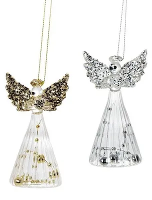 2 Engel aus Kristall, gold und silber, 9,5 cm