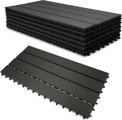 Produktbild von SWANEW Terrassenfliesen Holzfliesen WPC Fliesen 18er Kunststoff 3m² Garten 60x30cm Klickfliese Bodenbelag mit Drainage Anthrazit-grau
