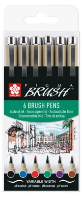 Image de Sakura - Set de 6 stylos pinceaux Pigma noirs | 6 pièces