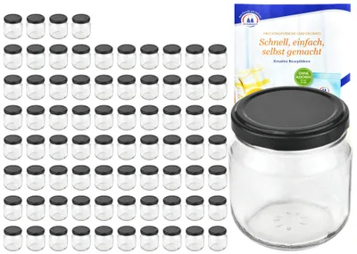 Produktbild von 75er Set Rundglas 212 ml nieder To 66 schwarzer Deckel Einkochgläser Sturzgläser incl. Rezeptheft