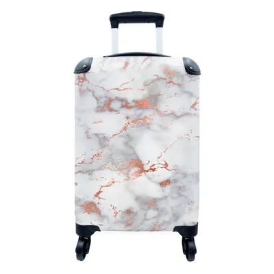 Produktbild von MuchoWow® Koffer Handgepäck Trolley Rollkoffer Kleine Reisekoffer mit 4 Rollen - Marmor - Weiß - Rot - Cabin Size < 55x40x23 cm & 55x40x20 cm - Fotokoffer - Kabinenkoffer - Boardgepäck - Reise-Box - Reisekoffer - Reisegepäck - Koffer mit Bild - Trolley für Kinder
