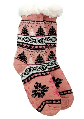 Produktbild von Hüttensocken Kuschelsocken Anti Rutsch Socke, Winter Hausschuhe Socken, Strick Fleece Gefütterte Warme M1-Rosa/36-38