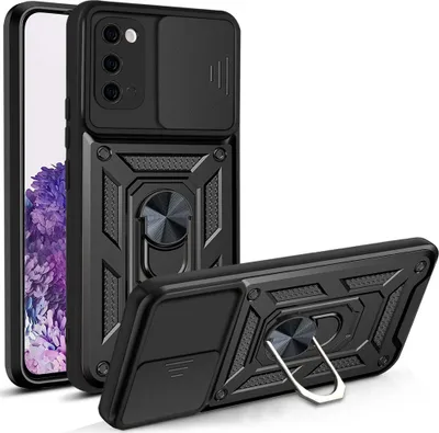 Immagine prodotto di Custodia Galaxy S20 con anello, supporto, protezione fotocamera, paraurti in TPU, custodia in silicone per Samsung Galaxy S20 nero