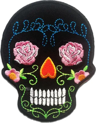 Produktbild von Totenkopf Skelett - Aufnäher, Bügelbild, Aufbügler, Applikationen, Patches, Flicken, Zum Aufbügeln, Größe: 7.2 x 9.4 cm