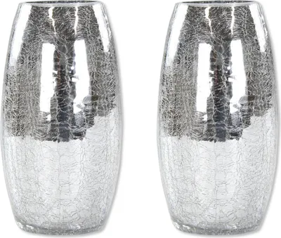 Produktbild von Crackle Glas 9,5 x 17cm hoch silber bauchig Tisch-Deko Trockengesteck-Vase 2 Stück