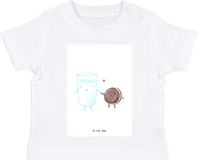 Produktbild von Mr. & Mrs. Panda  T-Shirt Milch Keks 12. - 18. Monat - Weiß - Geschenk, Organic Baby Shirt, Kaffee, Top, Lustige Sprüche, Milk, Kekse, Babyshirt, Cookie