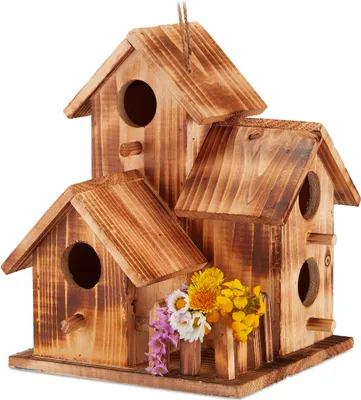 Produktbild von Relaxdays Vogelhaus, zum Aufhängen, Balkon, Terrasse, Garten, gebranntes Holz, Deko Nistkasten, HBT 34x20x19 cm, natur
