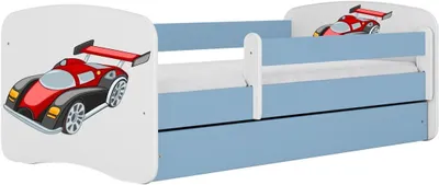 Produktbild von Babybett in Blau, 80 x 180 cm, mit Schublade und Rennwagenmotiv, ohne Matratze