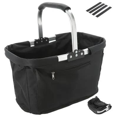 Produktbild von Einkaufskorb faltbar schwarz Aluminium Polyester 600D 42x40x28cm Korb Tragekorb Shopper mit Griff Picknickkorb gestützter Boden verstärkt