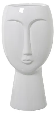 Produktbild von Bodenvase mit Gesicht aus Keramik in Weiß glänzend 23x23x48 cm