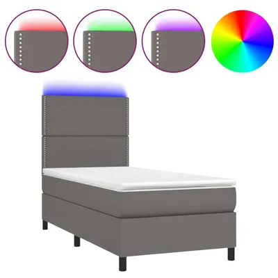 Produktbild von vidaXL Boxspringbett mit Matratze & LED Grau 100x200 cm Kunstleder