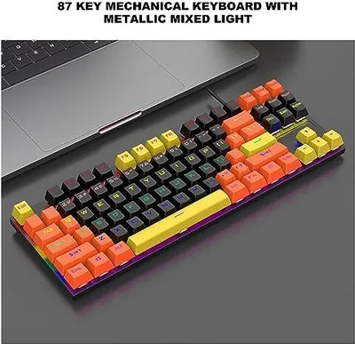 Produktbild von 75% mechanischer Gaming-Tastaturblau-Schalter, USB-LED-Hintergrundbeleuchtung Anti-Ghosting, 87 Tasten, kompakter Computer