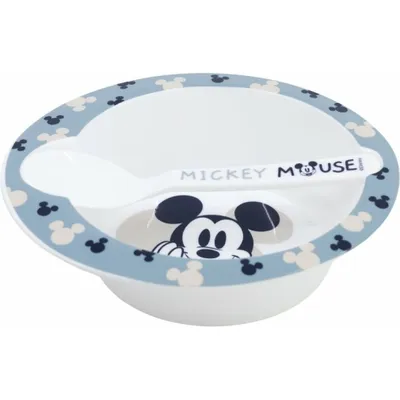 Produktbild von Kinder-Plastikgeschirr 2tlg., Mickey Mouse Baby Blau (Schüssel, Löffel), 10478
