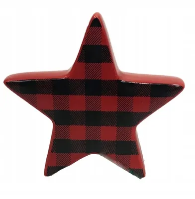 Imagen del producto de Adorno navideño de cerámica, forma de estrella, 11 cm, color rojo
