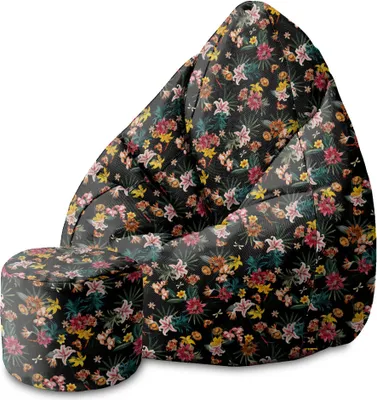 Obrázok produktu pre Dreamroots Bean Bag 80x80x120cm Beanbag s opierkou a stoličkou a poťahom Beanbag s výplňou Beanbag pre dospelých s výplňou Dark Jungle