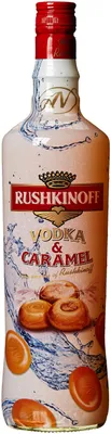 Produktbild von Vodka Rushkinoff karamelový likér Jemná a hladká na jazyku 1000ml