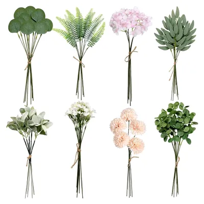 Produktbild von 65 Stück Künstliche Zweige und Blumen Eukalyptus Deko für Hochzeiten und DIY Arrangements