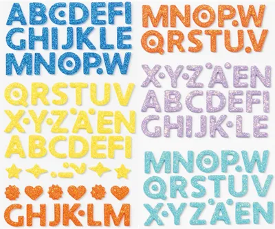 Produktbild von folia Moosgummi Glitter-Sticker LETTERS 128 Stück auf 2 Bögen