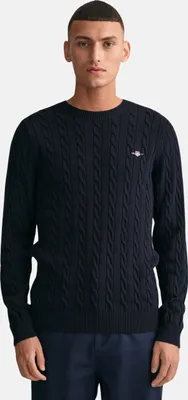 Image de Gant Pull-over col rond marine uni coton gros tricot