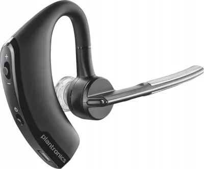 A black Plantronics Voyager Legend Bluetooth headset is shown against a white background.