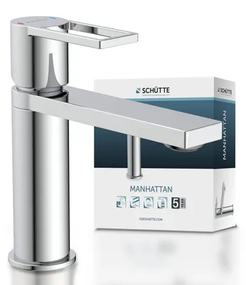 Produktbild von Waschtischarmatur MANHATTAN, Wasserhahn Bad mit Ablaufgarnitur, Pop Up Abflussstopfen, Mischbatterie Waschbecken Chrom