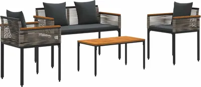Produktbild von Gartenmöbel Set mit Kissen Grau und Dunkelgrau Poly-Rattan