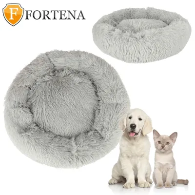 Produktbild von FORTENA Hundebett Hundekissen Plüsch Haustierbett Hundekorb Tierbett Katzenbett Hellgrau