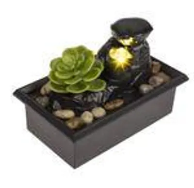 Produktbild von Zimmerbrunnen mit LED, Sukkulente & Dekosteinen batteriebetrieben