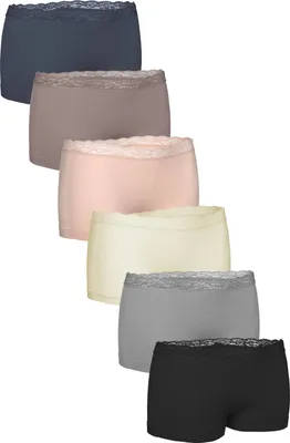 Produktbild von Fabio Farini - 6 Stück Damen Unterhosen - Microfaser Frauen Boxer Slip mit dezenter Spitze am Bund