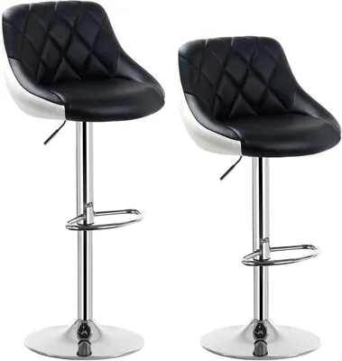 Image de Ensemble de 2 tabourets de bar en similicuir | Noir et blanc | 32,5 x 34,5 x 86-106 cm
