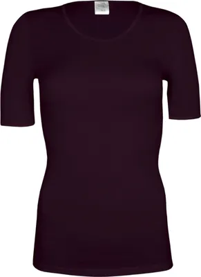 Produktbild von wobera NATUR Damen-Unterhemd mit halbem Arm oder T-Shirt oder T-Shirt mit 70% Schurwolle GOTS und 30% Seide (Gr. M, Farbe: brombeere)