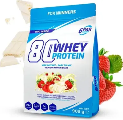 Produktbild von 6Pak Nutrition 80 Whey Protein- 908 g White Chocolate Strawberry