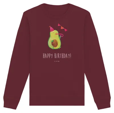 Produktbild von Mr. & Mrs. Panda Baumwoll Pullover Avocado Geburtstag Größe XS - Burgundy - Geschenk, Pulli, Sweater, Alles Gute, Nachhaltiger, Party, Feier, Happy Birthday, Sweatshirt