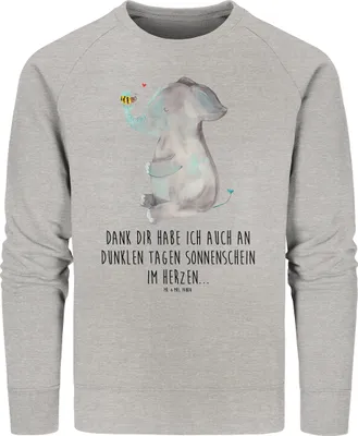 Produktbild von Mr. & Mrs. Panda Baumwoll Pullover Elefant Biene Größe XL - Heather Grey - Geschenk, Sweater, Lustige Sprüche, Liebesspruch, Liebe, Heiratsantrag, Sweatshirt, Organic