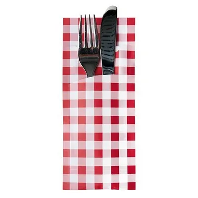 Produktbild von Bestecktaschen 20 cm x 8,5 cm rot "Vichy Karo" inkl. weißer Serviette