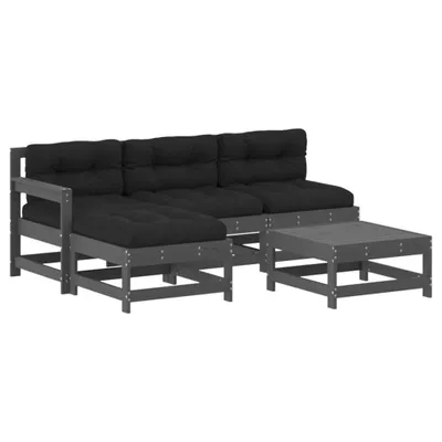 Image de vidaXL Ensemble de salon de jardin 5 pièces avec coussins Gris Bois massif