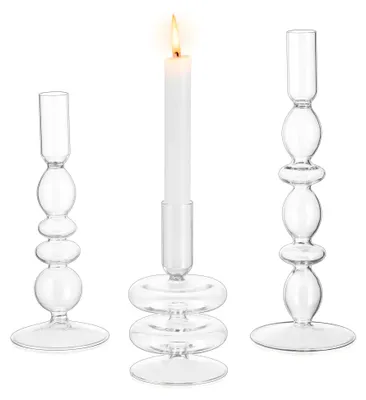 Glaskerzenhalter-Set, 3er-Set, klar, 14,3–26,5 cm