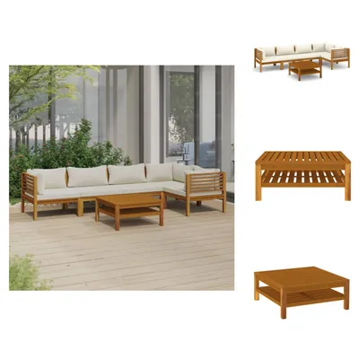 Produktbild von vidaXL 6-tlg. Garten-Lounge-Set mit Creme Kissen Massivholz Akazie -  Gartenmöbel-Sets