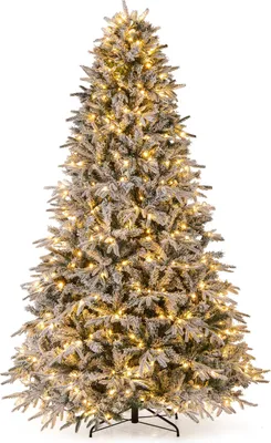 Obrázok produktu pre COSTWAY 240cm umelý vianočný stromček so snehom, teplé biele LED diódy a kovový stojan, jedľa, vianočný stromček, umelý vianočný stromček