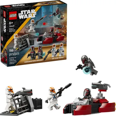 Zdjęcie produktu dla Zestaw bitewny LEGO Star Wars 75449 Oblężenie Mandalore - zabawka akcji z 2 minifigurkami Mandalorian i 2 minifigurkami żołnierzy-klonów oraz motocyklem i miotaczami klocków - prezent dla dzieci w wieku od 6 lat i fanów