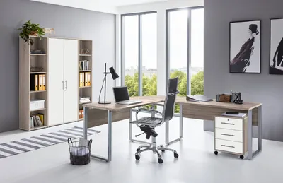 Produktbild von Büromöbel-Set TABOR PRO 3 in Eiche Sonoma / weiß matt, Arbeitszimmer Komplett-Set