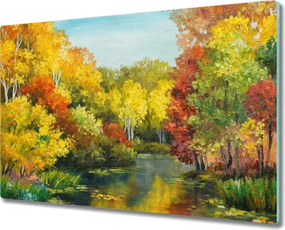Produktbild von Coloray Hackbrett Kochplattenabdeckung Herdabdeckplatte 80x52 cm Schneidebrett Küchenbrett - Baum Wald Fluss Himmel