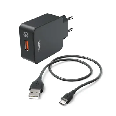Produktbild von Ladeset, Micro USB, 3 A, Ladegerät QC 3.0 + Micro-USB-Kabel, 1,5 m, schwarz