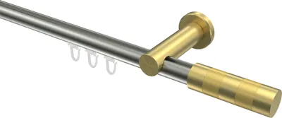 Produktbild von Interdeco Innenlaufstange / Gardinenstange mit Innenlauf Edelstahl-Optik / Messing-Optik, Typ Platon Mavell (Zylinder Bicolor), 20 mm Ø 1-läufig, 280 cm
