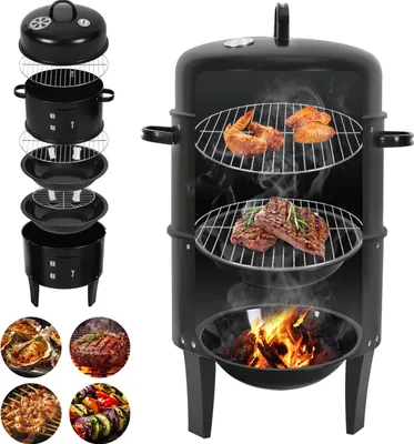 Image de Izrielar Smoker 3 en 1 Barbecue Barbecue à charbon Barbecue à fumoir Barbecue 80 cm Ø 40 cm Barbecue tonneau