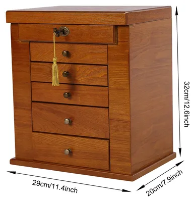 Produktbild von Schmuckkästchen - Schmuckbox mit 6 Etagen - Holz - Schubladen - Samtauskleidung - Für Ringe Ohrringe Armbänder Ketten - Braun